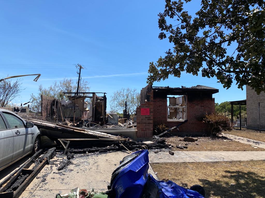 home destroyed by fire in Balch Springs, Texas. July 2022