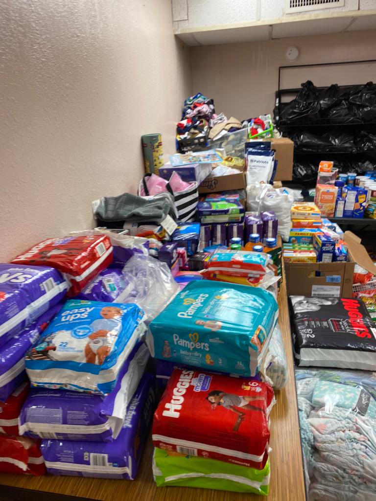 diapers, food, pantry items